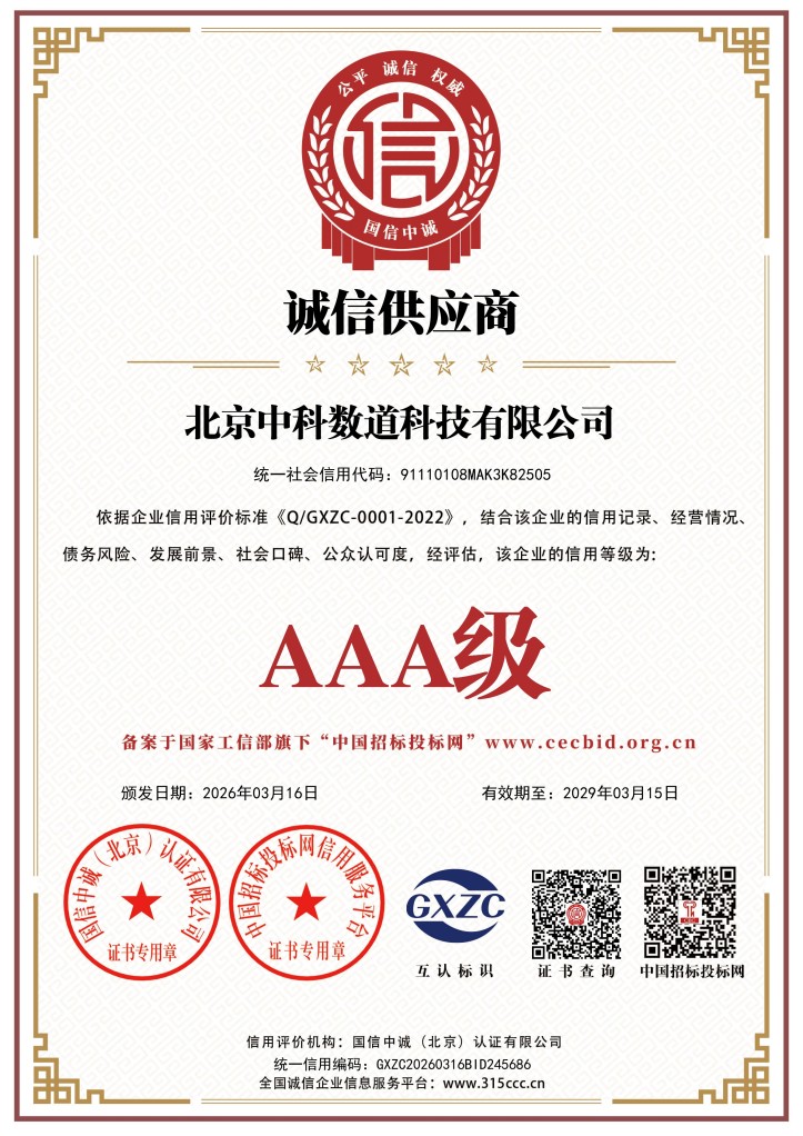 诚信供应商证书